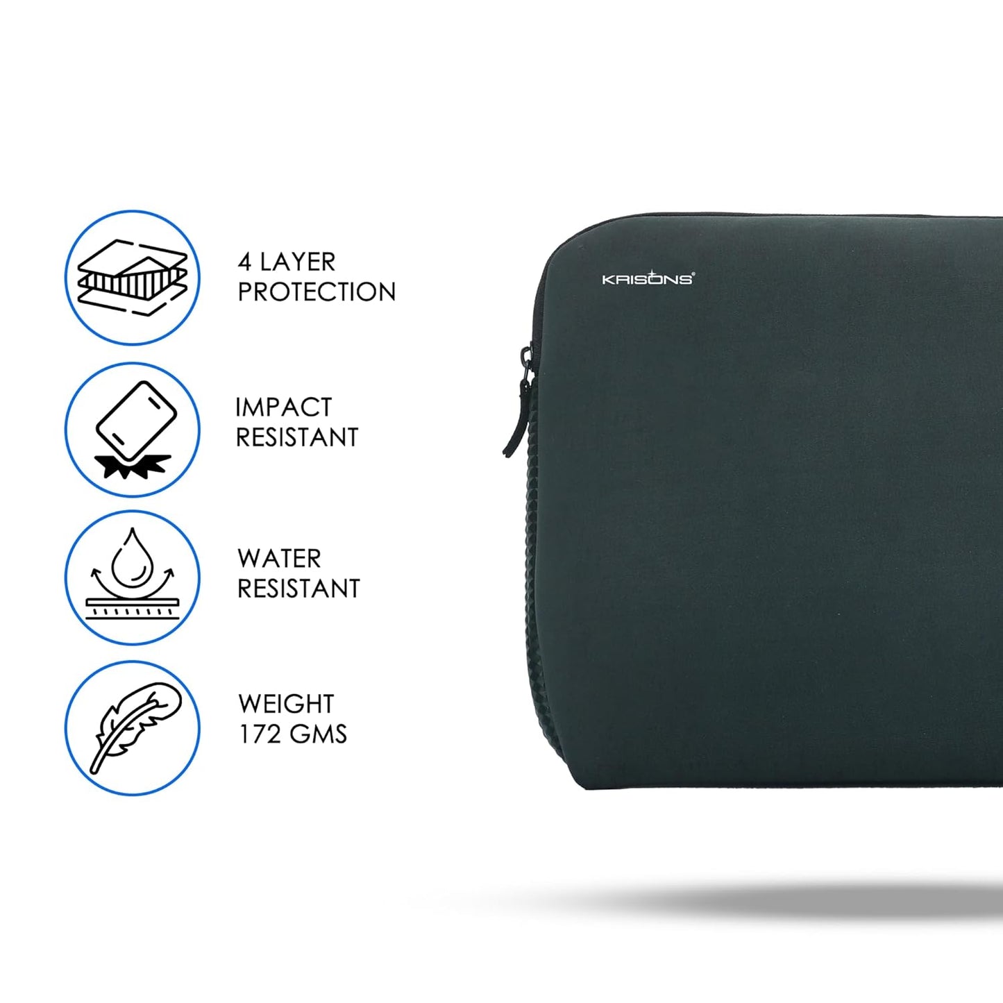 krisons Moonshadow Protective Laptop Sleeve fits Upto 15.6" Laptop/MacBook, Wrinkle Free, Padded, Water Resistant Light Neoprene case Cover Pouch, for Men & Women (Unisex)
