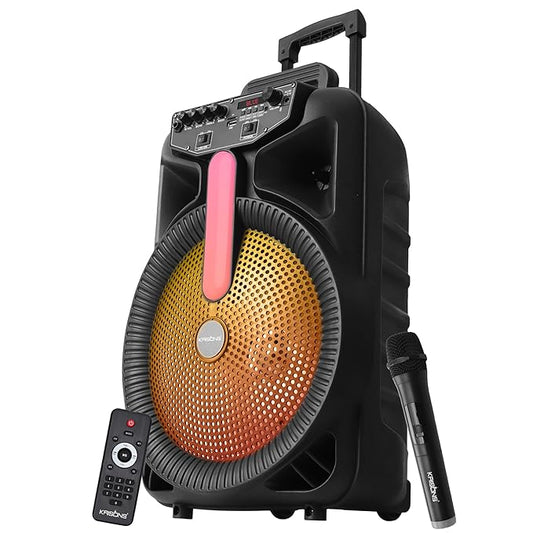 Krisons Hungama-003 160W Bluetooth Party Speaker with Built in Wheels, Immersive Visual Display, Personalized Karaoke, Control - Volume, bass, Treble and Echo adjustments with RGB Lights (Orange)