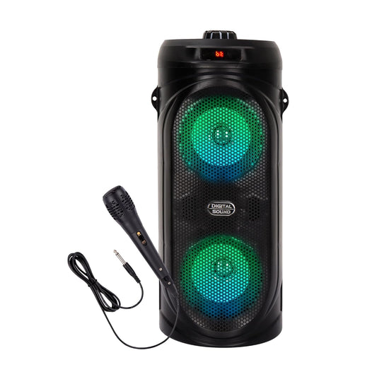 Krisons Comet 4" Double Woofer 40W Multi-Media Bluetooth Party Speaker with Wired Mic for Karaoke,Digital Display, RGB Lights, USB, SD Card and FM Radio