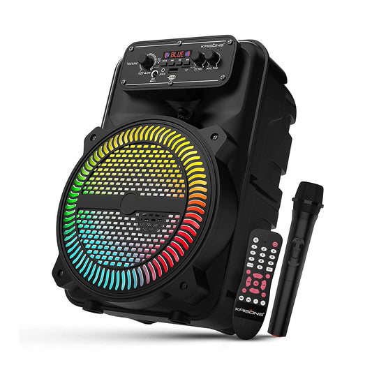Krisons MoonStar 30W (8" Woofer) Portable Multimedia Gaming Speaker with Wireless Mic for Karaoke, LED Display with Bluetooth, FM, USB, Micro SD Card, AUX Connectivity