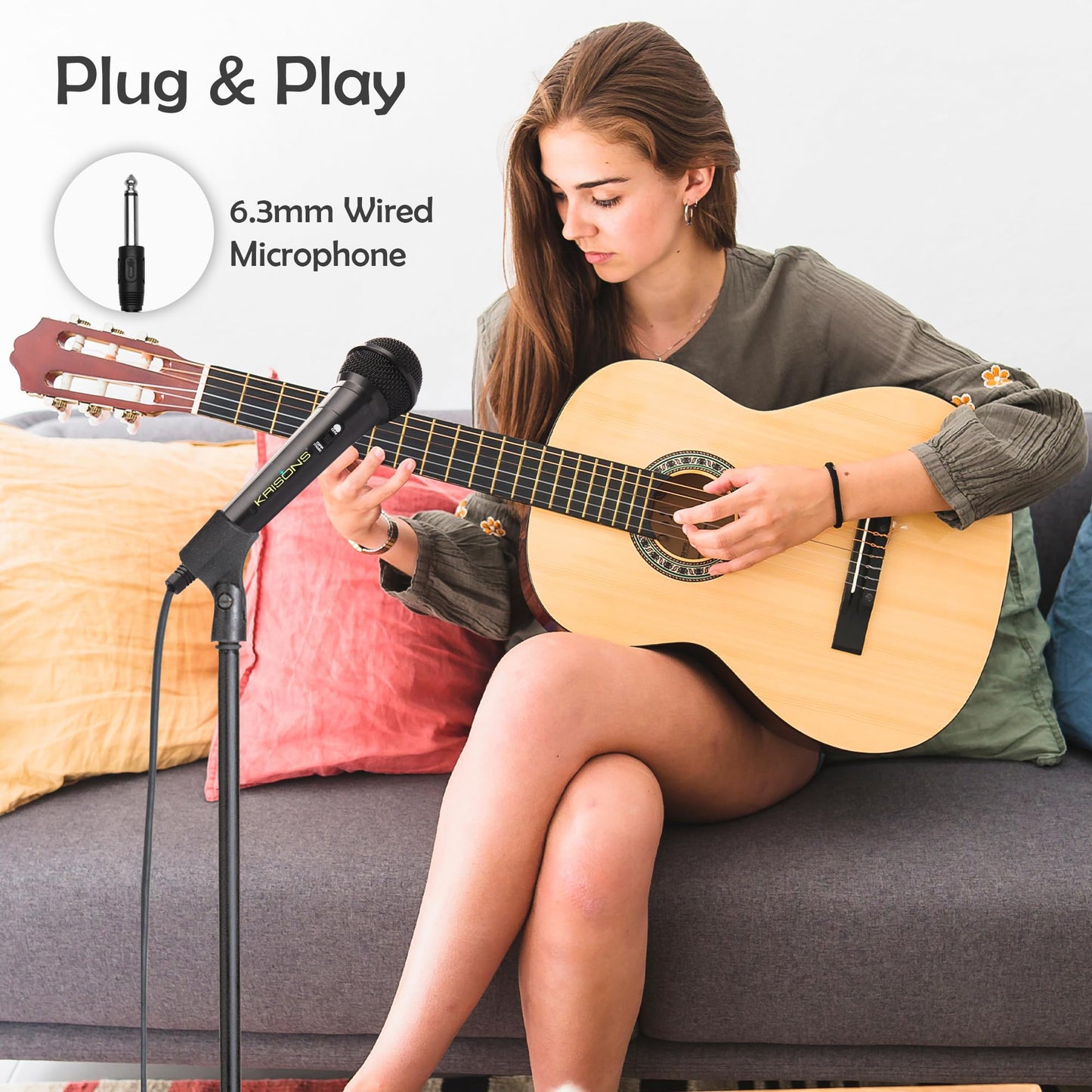 Krisons Wired Microphone, 6.3mm, High Sensitivity Dynamic Mic, Cardioid Polar Pattern, for Karaoke | Speech | Stage | Wedding, 3 Meter Cable Length