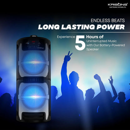 Krisons Cylender 222-50W Portable Speaker with 6" Double Woofers,Free Wireless Mic for Karaoke, RGB Lights, Remote Control with Bluetooth, FM, USB, Micro SD Card Connectivity