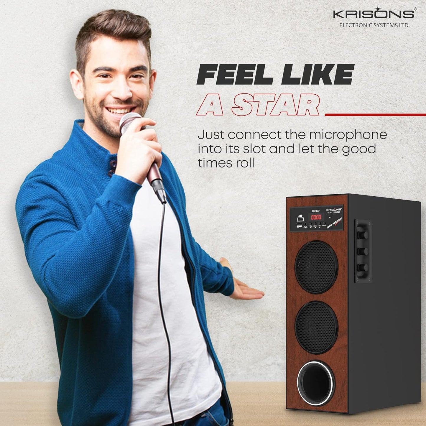 Krisons Thunder Speaker, Multimedia Home Theatre, Floor Standing Speaker, LED Display with Bluetooth, FM, USB, Micro SD Card, AUX Connectivity