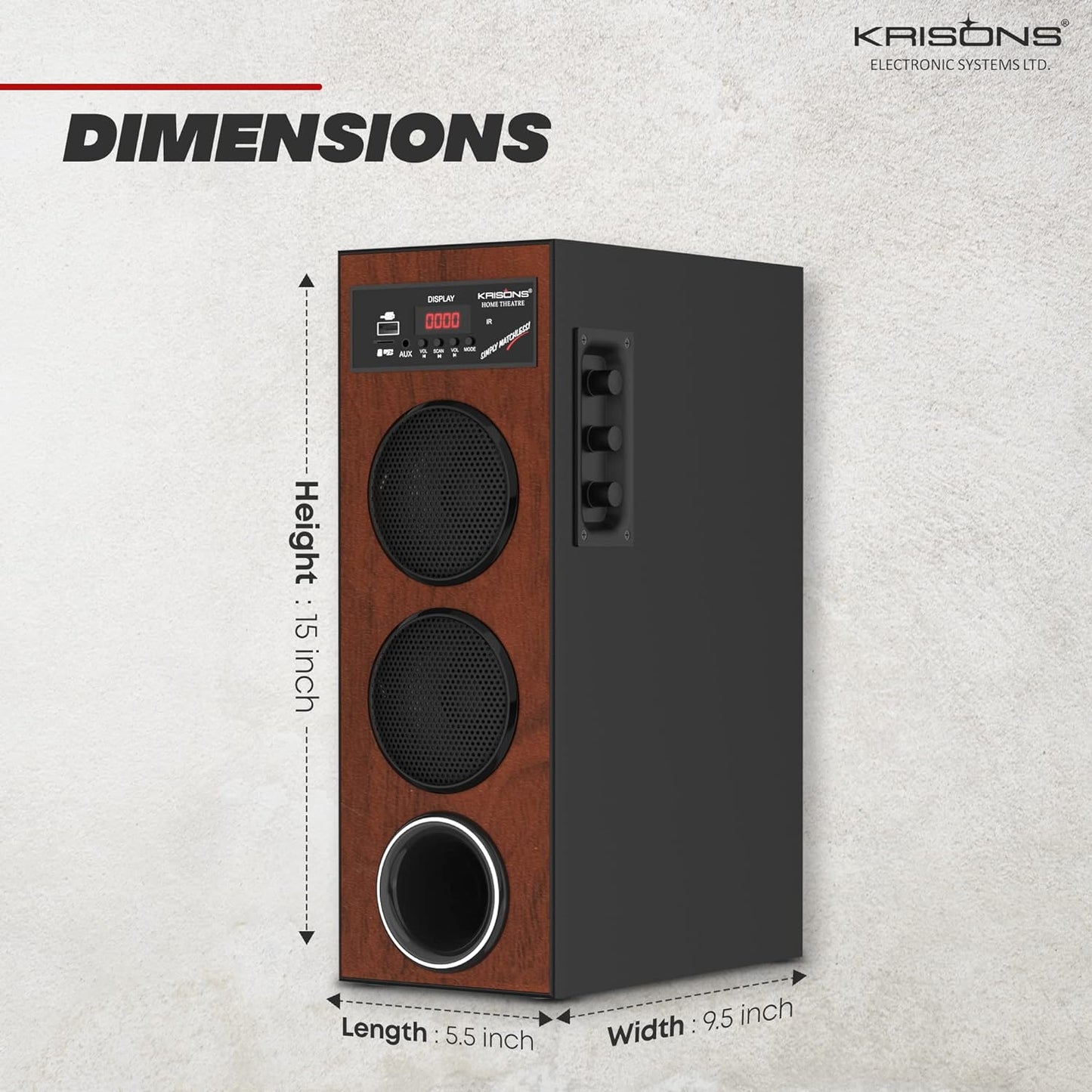 Krisons Thunder Speaker, Multimedia Home Theatre, Floor Standing Speaker, LED Display with Bluetooth, FM, USB, Micro SD Card, AUX Connectivity