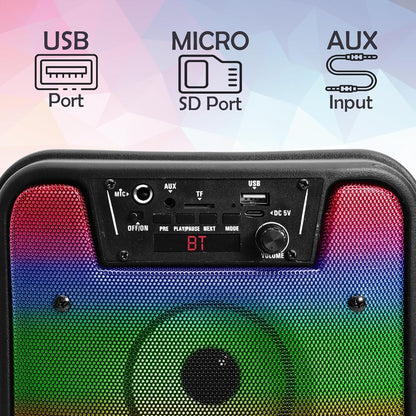 Krisons Rainbow 4" Double Woofer 40W Multi-Media Bluetooth Party Speaker with Wired Mic for Karaoke,2400 MAH Battery, Digital Display,RGB Lights, USB, SD Card, FM Radio,Auto TWS Function & Remote