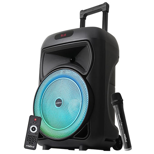 Krisons Hungama-002 160W Bluetooth Party Speaker with Built in Wheels, Immersive Visual Display, Personalized Karaoke, Control - Volume, bass, Treble and Echo adjustments with RGB Lights