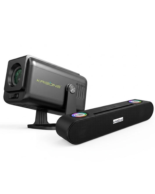 Krisons-Zytel 002 Smart Projector|1080P Native |4K HD  |Bluetooth Remote|Upto18000 Lumens|Wi-Fi 6/BT5.4|Android 13| Auto Focus/Keystone |Primevideo USB,Screen Mirroring,With Free 20W Sound bar