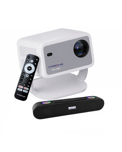 KRISONS-ZYTEL 001 Smart Projector|1080P Native |4K HD Licensed Netflix/Google|Bluetooth Voice Remote|Upto14000 Lumens|Wi-Fi 6/BT5.4|Android|Auto Focus/Keystone with Free 20W Sound Bar