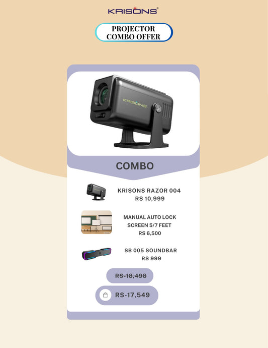Combo - 8 - RAZOR 004 PROJECTOR + MANUAL AUTO LOCK SCREEN + SBOO5 SOUNDBAR