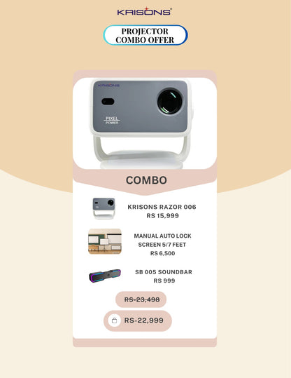 Combo - 7 - RAZOR 006 PROJECTOR + MANUAL AUTO LOCK SCREEN + SBOO5 SOUNDBAR