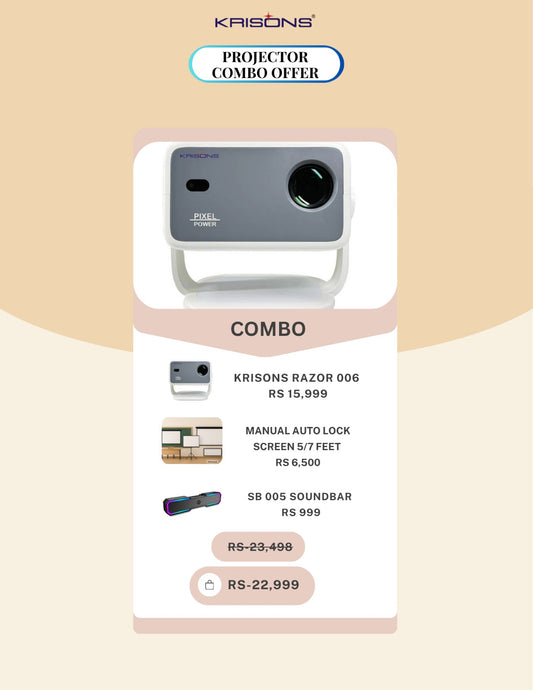 Combo - 7 - RAZOR 006 PROJECTOR + MANUAL AUTO LOCK SCREEN + SBOO5 SOUNDBAR