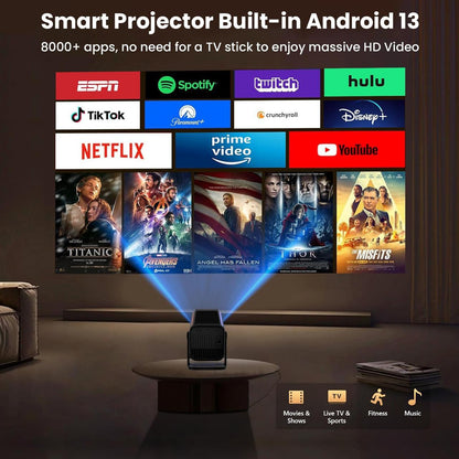 Krisons-Zytel 002 Smart Projector|1080P Native |4K HD  |Bluetooth Remote|Upto18000 Lumens|Wi-Fi 6/BT5.4|Android 13| Auto Focus/Keystone |Primevideo USB,Screen Mirroring,With Free 20W Sound bar