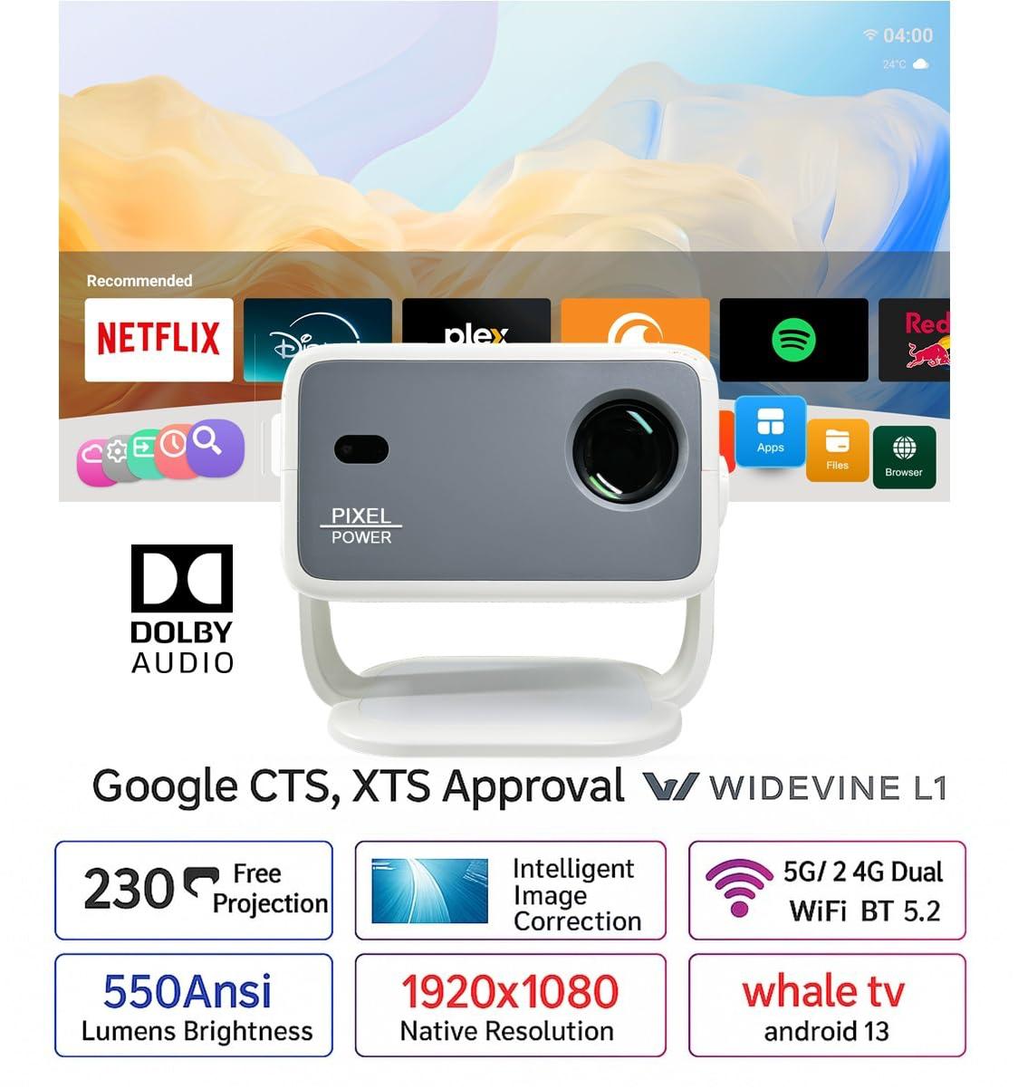 Krisons Razor-006 Smart LED Projector | Certified Android 13 Projector 1080p Native 18000 Lumens, Fully Automatic, Dolby,4k HDR, HDMI ARC & CEC, 2.4G & 5G WiFi & 5.2 BT, 3D Support | Upgraded