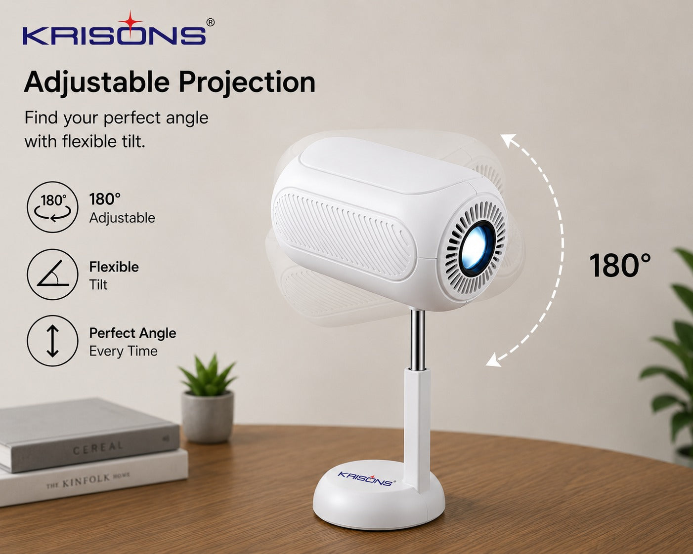 Krisons Razor 004 Smart Projector|1080P Native |4K HD Support|Upto14000 Lumens|Wi-Fi 6/BT5.4|Android 13|Auto 4D Focus/Keystone |Primevideo,Hotstar,Netflix (White)