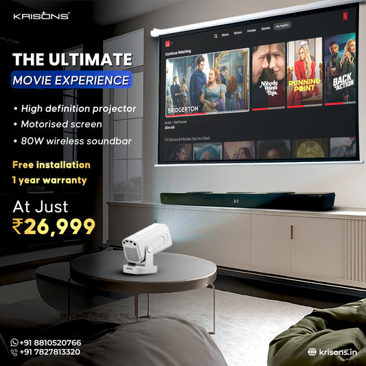 Krisons Home Cinema Combo: Projector, Soundbar & Projection Screen